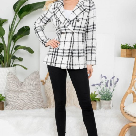 BOHO Business White Black button front Blazer - Picture 5 of 5